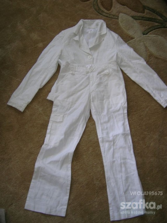 Spodnie i żakiet biały len rozmiar 140