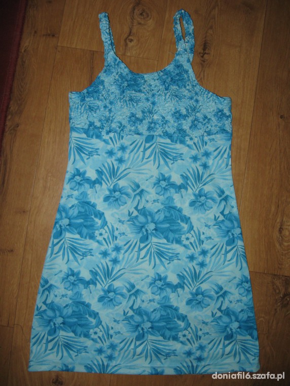letnia niebieska sukienka kwiaty na 7 lub 8 lat