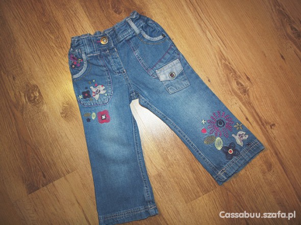 Spodnie 92 jeansowe z kwiatuszkiem 18 24 m