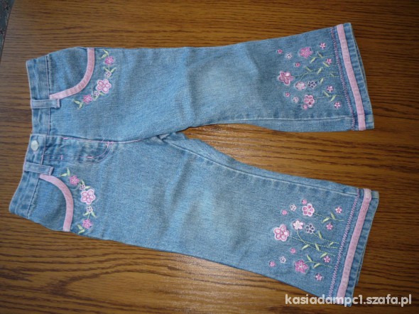 jeansowe spodnie z kwiatuszkami 12 18