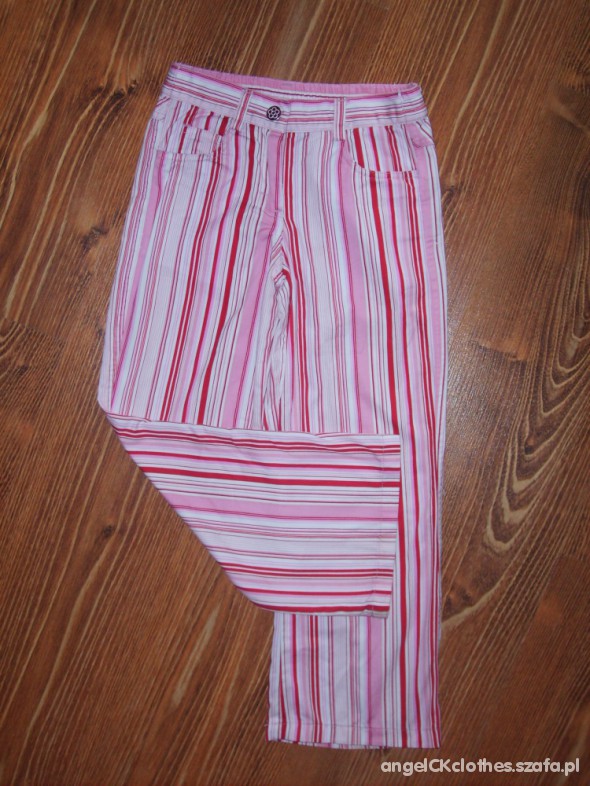 Spodnie w paski różowe 122 JAK NOWE