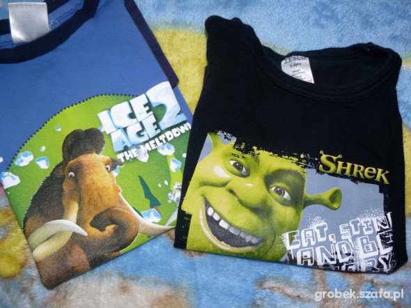 Dwie bluzki SHREK ICE AGE rozmiar 116 i 104cm