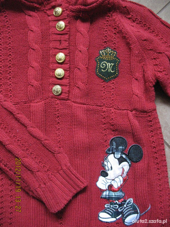 sweter tunika Myszka Miki Disney kaptur bdb