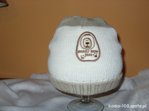 Beżowo biała czapka jesienno zimowa roz 116