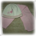 czapka zimowa i szalik biało różowe