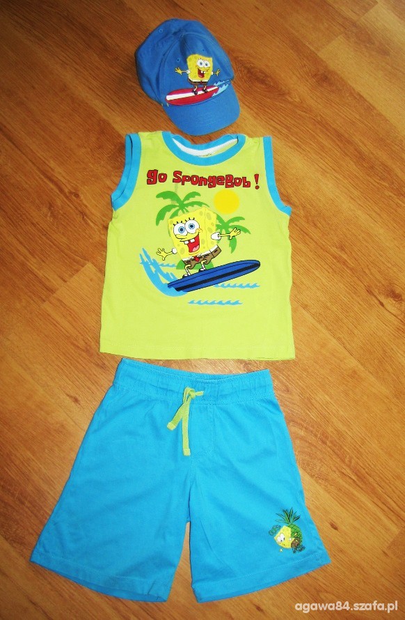 H&M SPONGEBOB 104 komplet 3 części limonka turkus