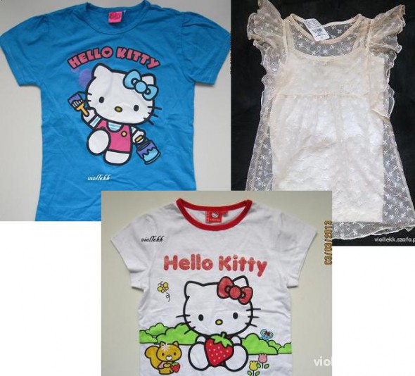 3 bluzeczki 2szt hello kitty oraz koronkowe cudo