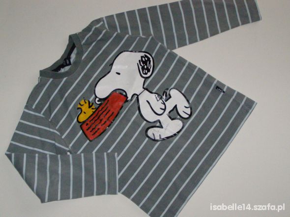 122 128 HM BLUZKA SZARA W PASKI SNOOPY