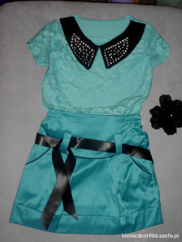Nowa Satynowa Spódniczka Turkus 122 128 134 140
