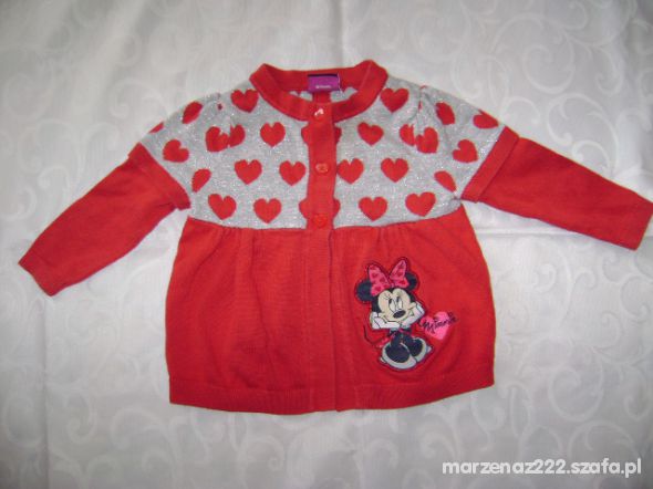 Disney czerwony sweterek roz 9 12 msc 74 80 cm