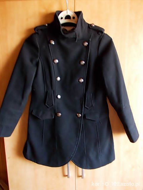militarny płaszcz czarny 146 cm