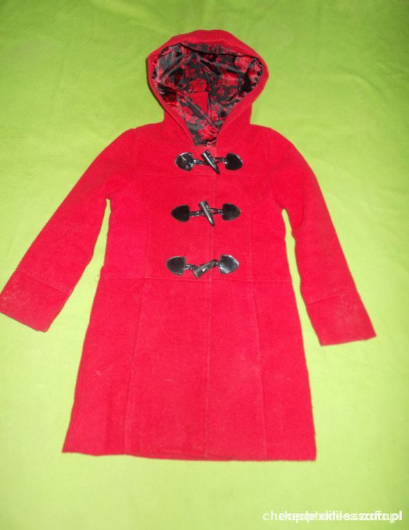 Czerwony płaszczyk dziewczęcy na zimę rozmiar 122