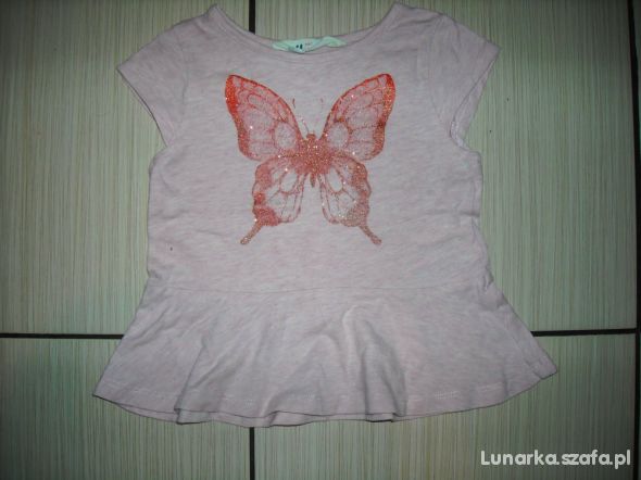 H&M bluzka z brokatowym motylem 98 104 cm