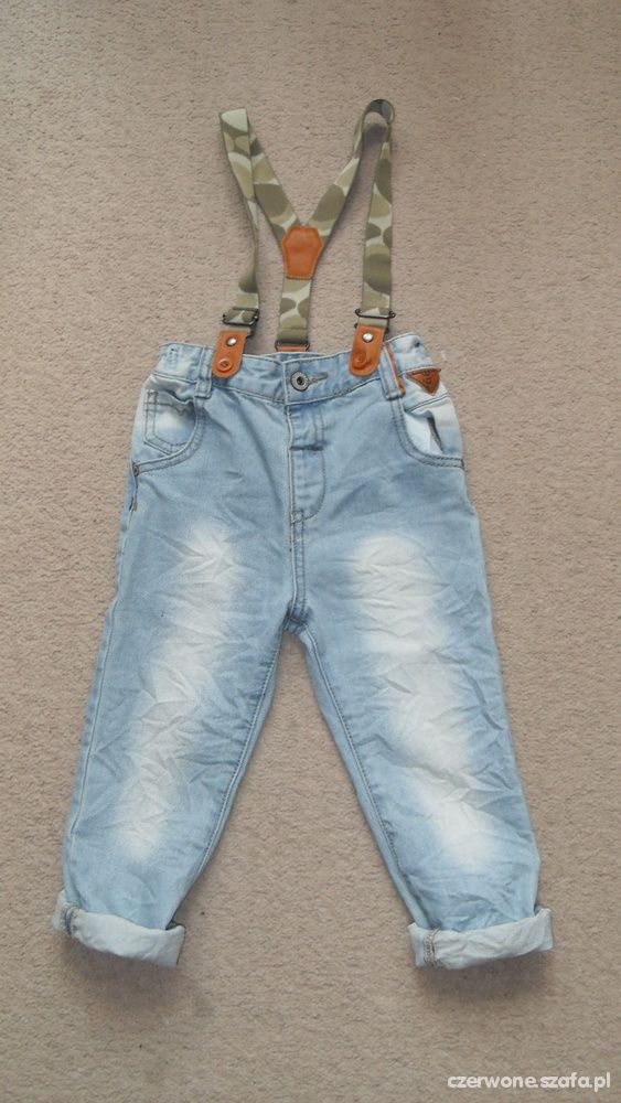 NEXT SPODNIE DENIM PRZECIERANE Z SZELKAMI 98CM