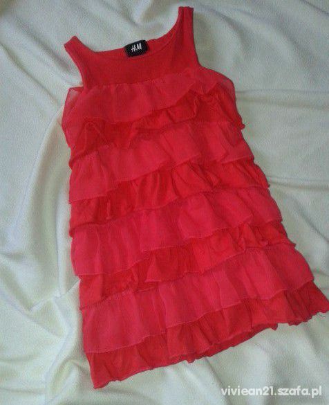 Czerwona sukienka 104 H&M na lato FALBANKI KASKADA