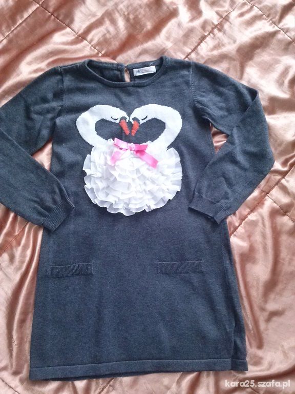 Sukienka z łabędziami 3D rozmiar 6 do 8 lat