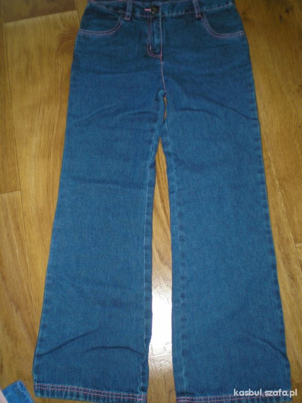 spodnie jeansowe z rózową nitka