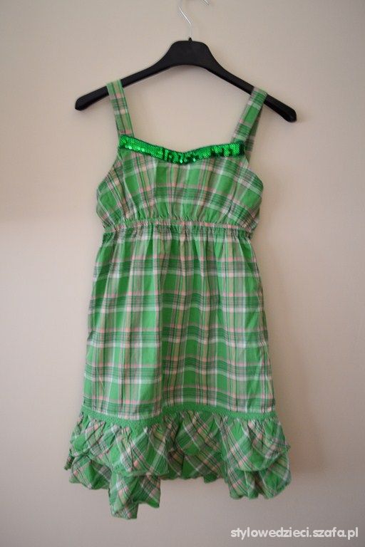 Letnia sukienka zielona kratka 8 l 128cm