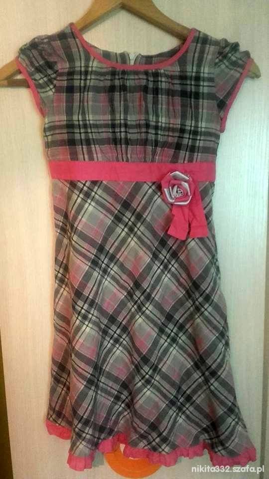 Śliczna różowo szara sukienka 128 cm
