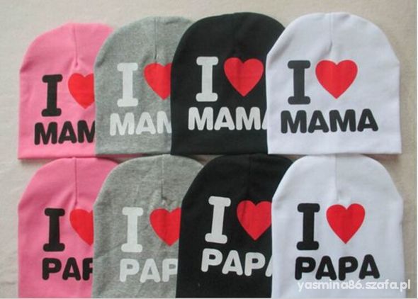 Czapka smerfetka I LOVE MAMA I LOVE PAPA