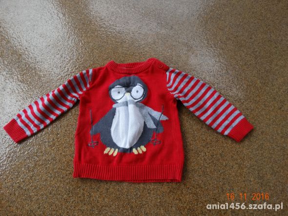 Sweterek pingwinek zima 68 cm