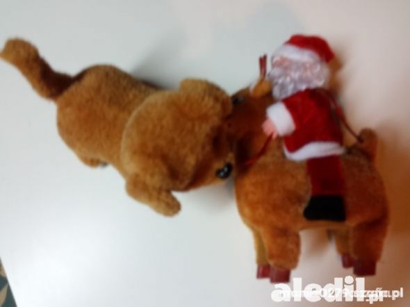 Piesek i renifer ze swietym Mikołajem