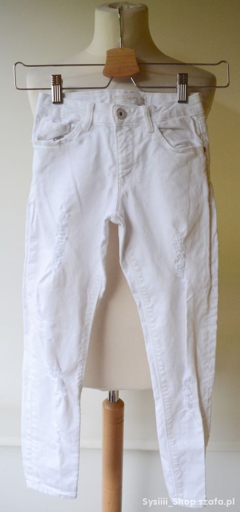Spodnie Białe Przetarcie Zara 7 8 lat 128 cm Dziur