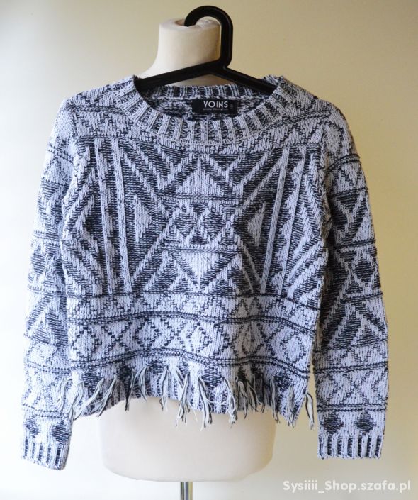Sweter Wzory Aztec Frędzle 134 cm 9 lat Yoins Azte