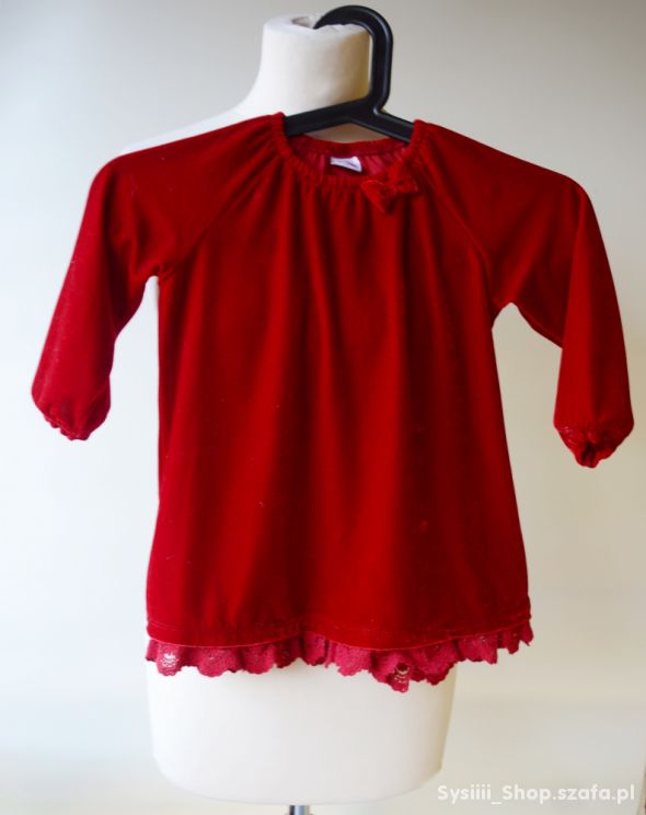 Sukienka Czerwona Welurowa Koronka 86 cm 12 18 m
