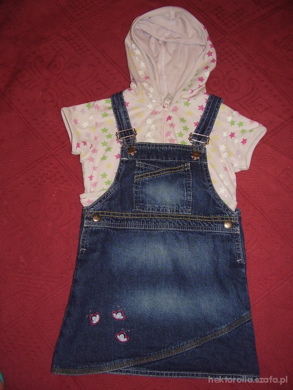 jeans mini ogrodniczka i bluza gwiazdki CandA 98