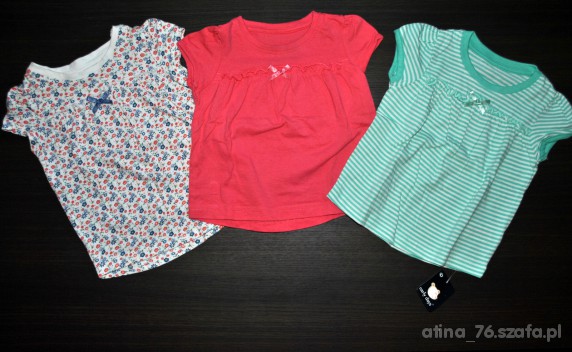 śliczny trzypak koszulek na 80 cm