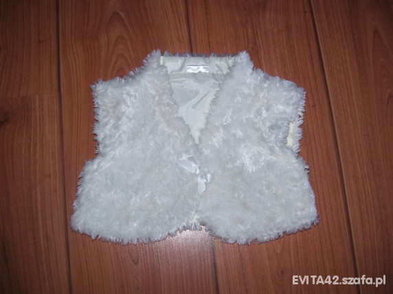Śliczna kamizeleczka z futerka z kokardką rozm 86