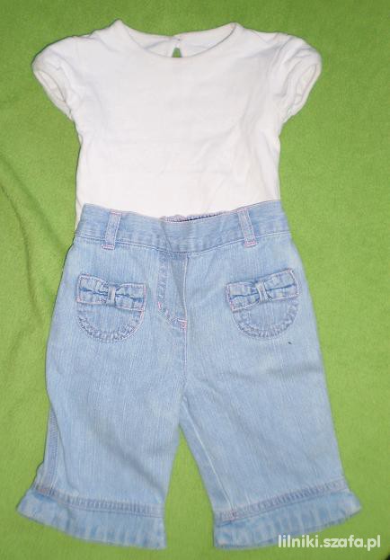 komplecik jeansowe spodnie z kokardkami