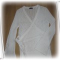 Biały śliczny kopertowy ażurkowy sweterek L