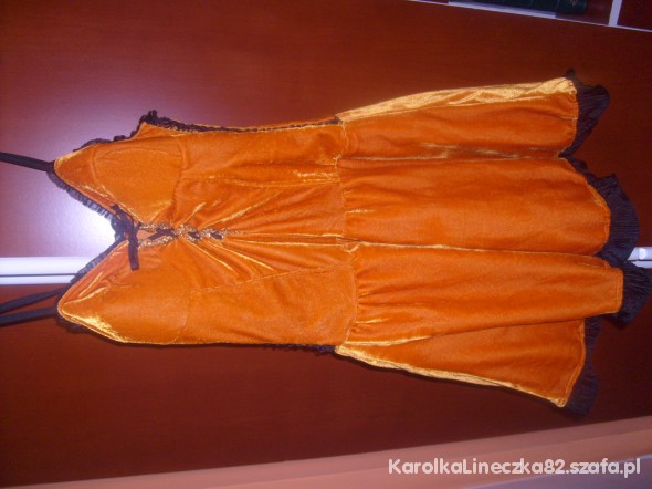 sukienka kowbojki pomarańczowa z czarnymi wykończ