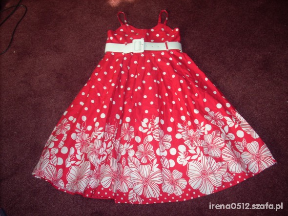 Sukienka czerwona z białym paseczkiem roz 134