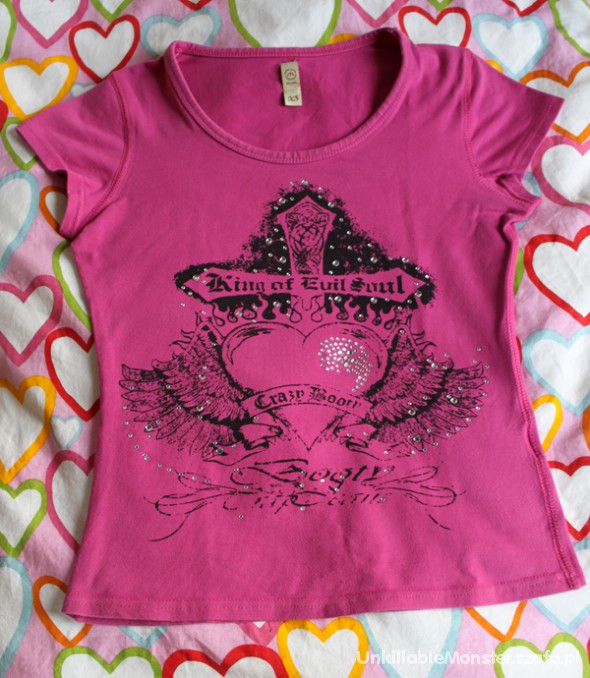 Różowa bluzeczka z krzyżem i sercem cyrkonie xs 34