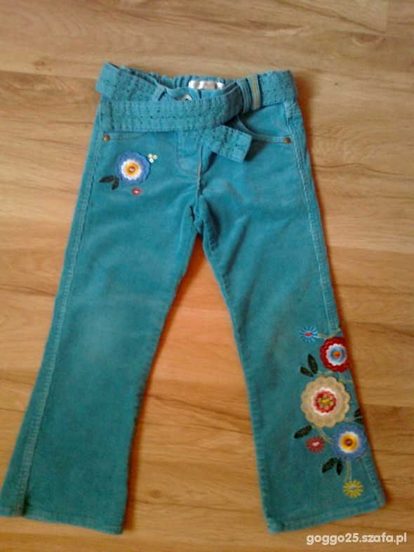 104 cm MARKS SPENCER turkusowe sztruksy