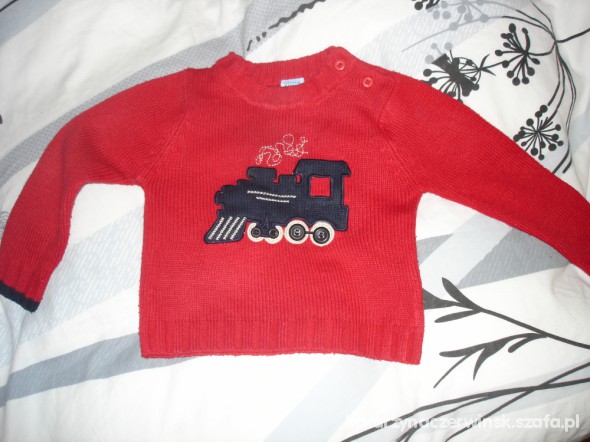 Sweterek czerwony z lokomotywą