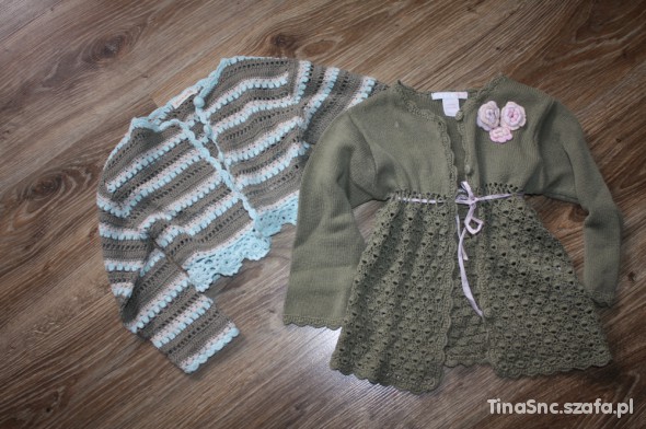 Wiosna dwa sweterki ażurkowe rozm 86 92