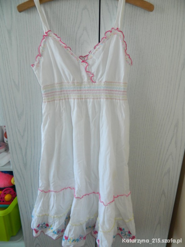 sukienka letnia biała na ramiączka 156cm