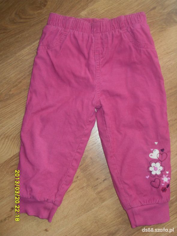 Różowe sztruksowe ocieplane spodnie