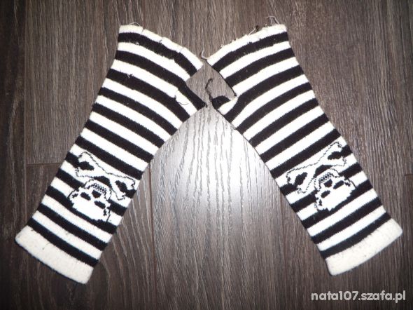 H&M Rękawiczki bez palcy biel czerń paski czacha