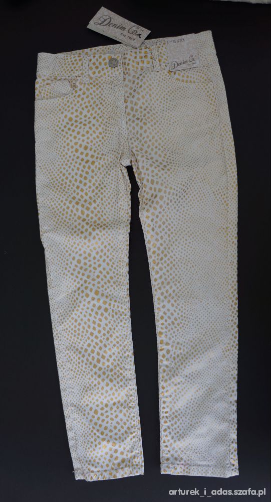 Spodnie bawełniane rurki białe wzór złoty Denim Co