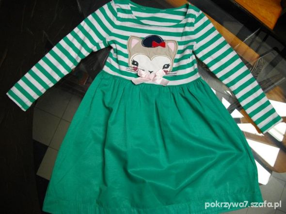 hm sukienka z kotkiem w paski zielona 116