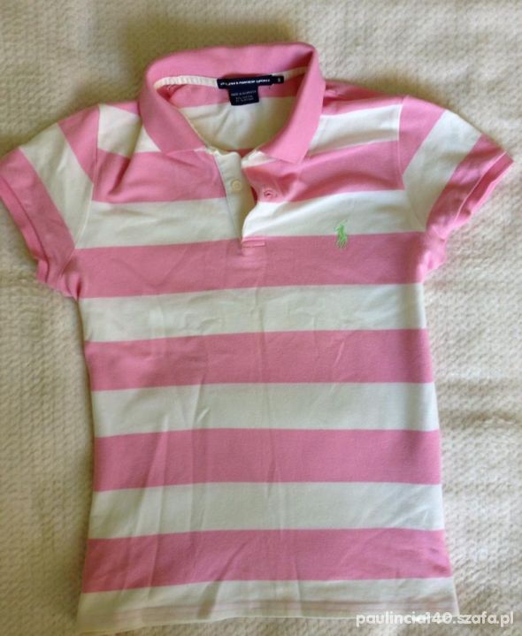 Koszulka polówka raph lauren różowo biała