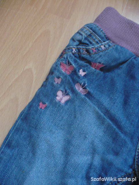 Spodnie jeans dżinsowe motylki podwijane fioletowe