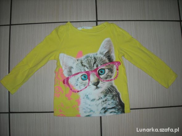 H&M żółta bluzka z kotkiem z okularach 92 cm