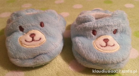 Błękitne buciki dla niemowląt misie miśki