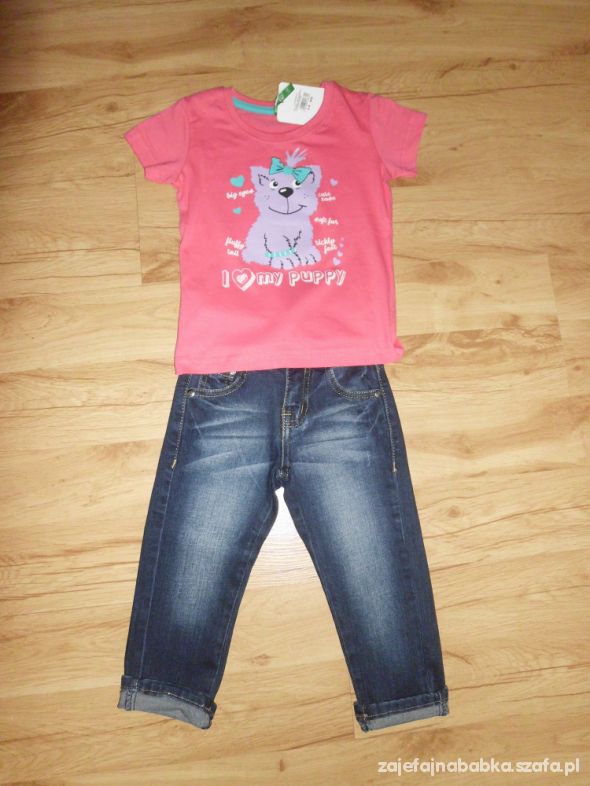 Komplecik różowa bluzeczka i jeansy 104